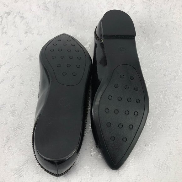 Mossimo Vallie Glossy Black Patent Zipper Flat Pointed-Toe Shoes Size 5½ - Picture 5 of 10